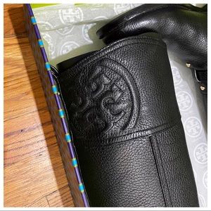 Tory Burch Marlene Tumbled Leather Embossed logo Riding Boots with Box